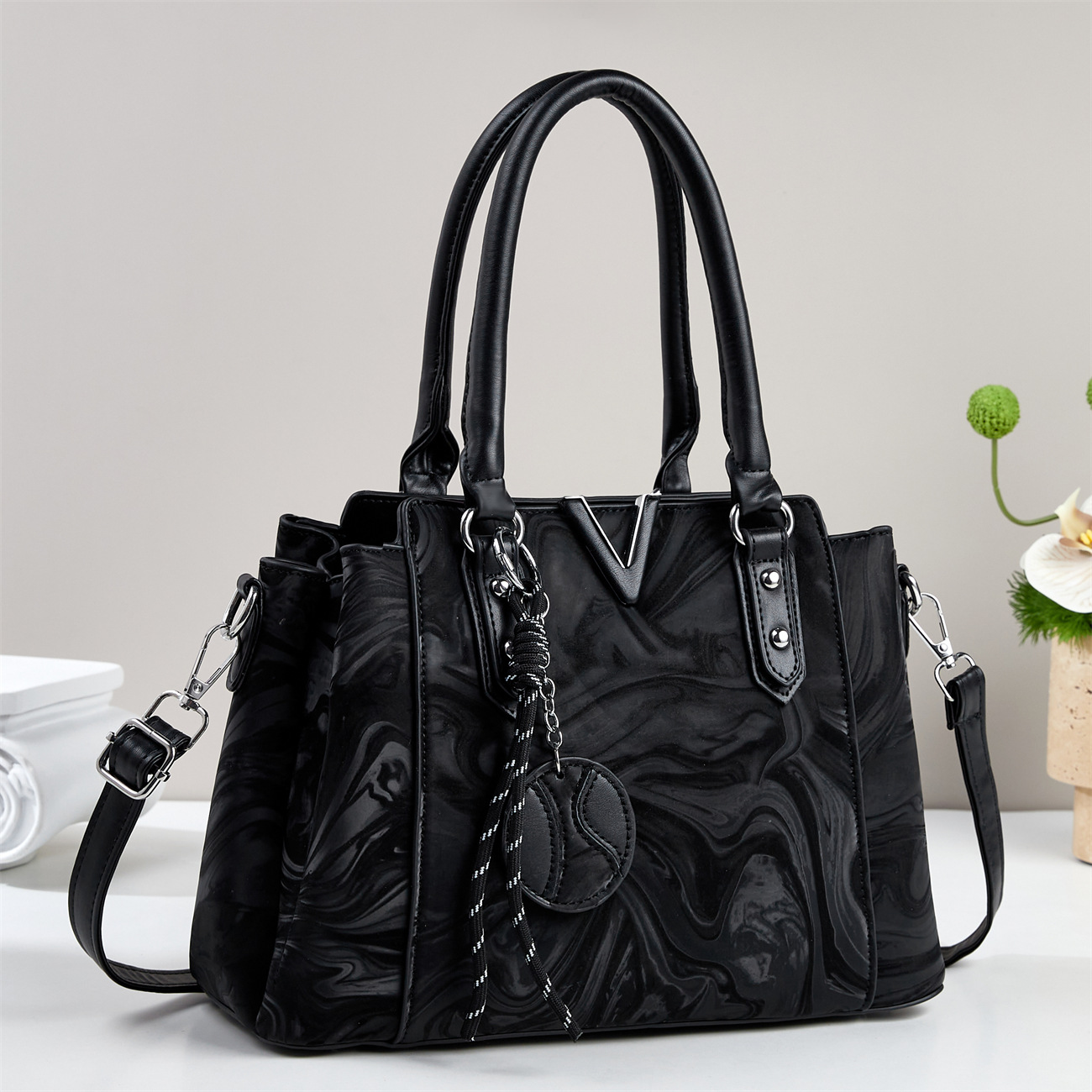 Luxury Marble Pattern V-Hardware Women's Handbag & Shoulder Bag Prime 111 - Image 8
