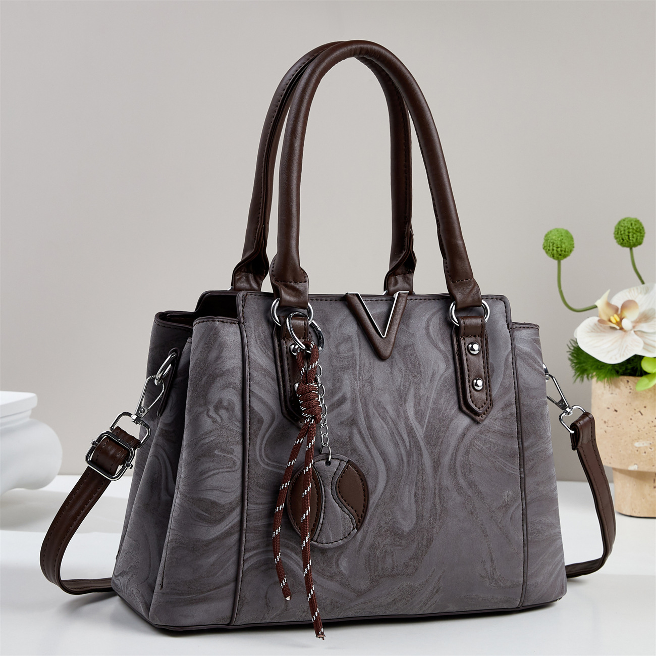 Luxury Marble Pattern V-Hardware Women's Handbag & Shoulder Bag Prime 111 - Image 7