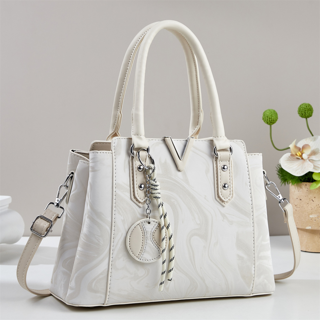 Luxury Marble Pattern V-Hardware Women's Handbag & Shoulder Bag Prime 111 - Image 6