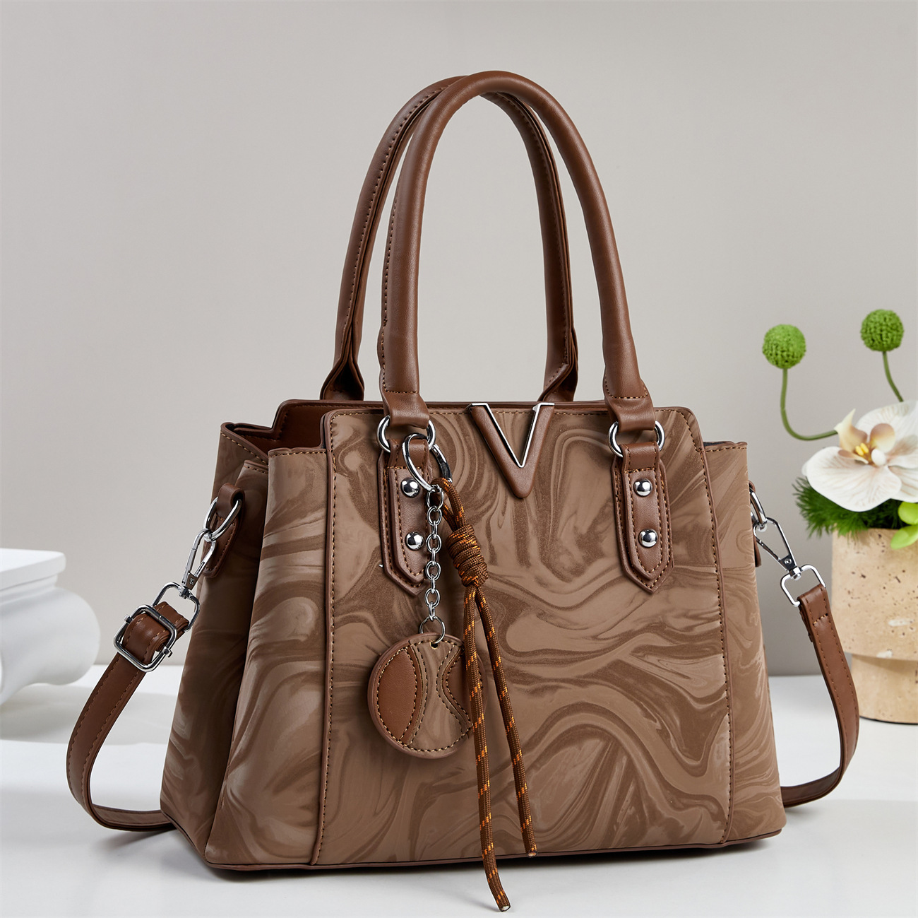 Luxury Marble Pattern V-Hardware Women's Handbag & Shoulder Bag Prime 111 - Image 4