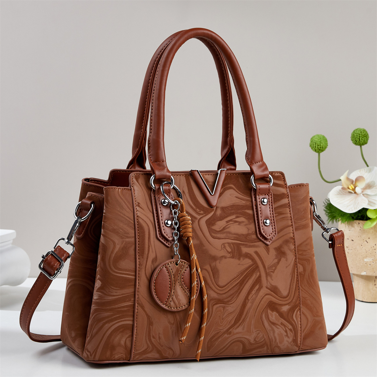 Luxury Marble Pattern V-Hardware Women's Handbag & Shoulder Bag Prime 111 - Image 3