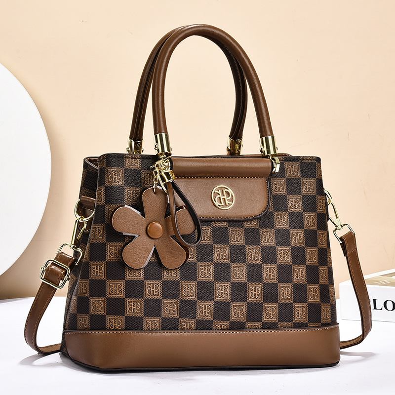 Classic Checkerboard Monogram Women's Handbag with Flower Charm Prime 115 - Image 2
