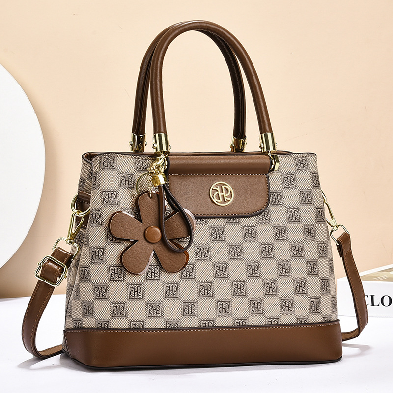 Classic Checkerboard Monogram Women's Handbag with Flower Charm Prime 115 - Image 4