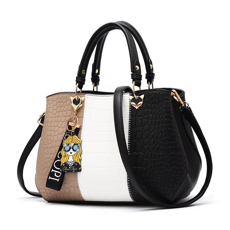 Color-Block Crocodile Embossed Women's Handbag with Doll Charm Prime 120 - Image 2