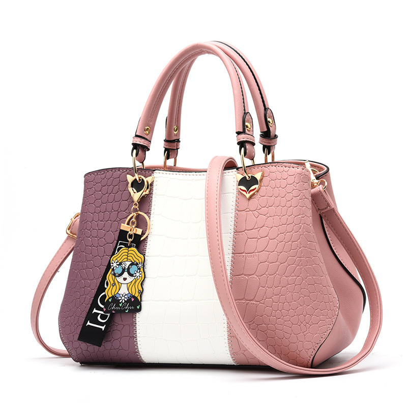 Color-Block Crocodile Embossed Women's Handbag with Doll Charm Prime 120 - Image 4