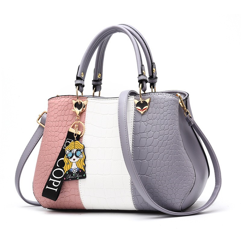 Color-Block Crocodile Embossed Women's Handbag with Doll Charm Prime 120 - Image 3
