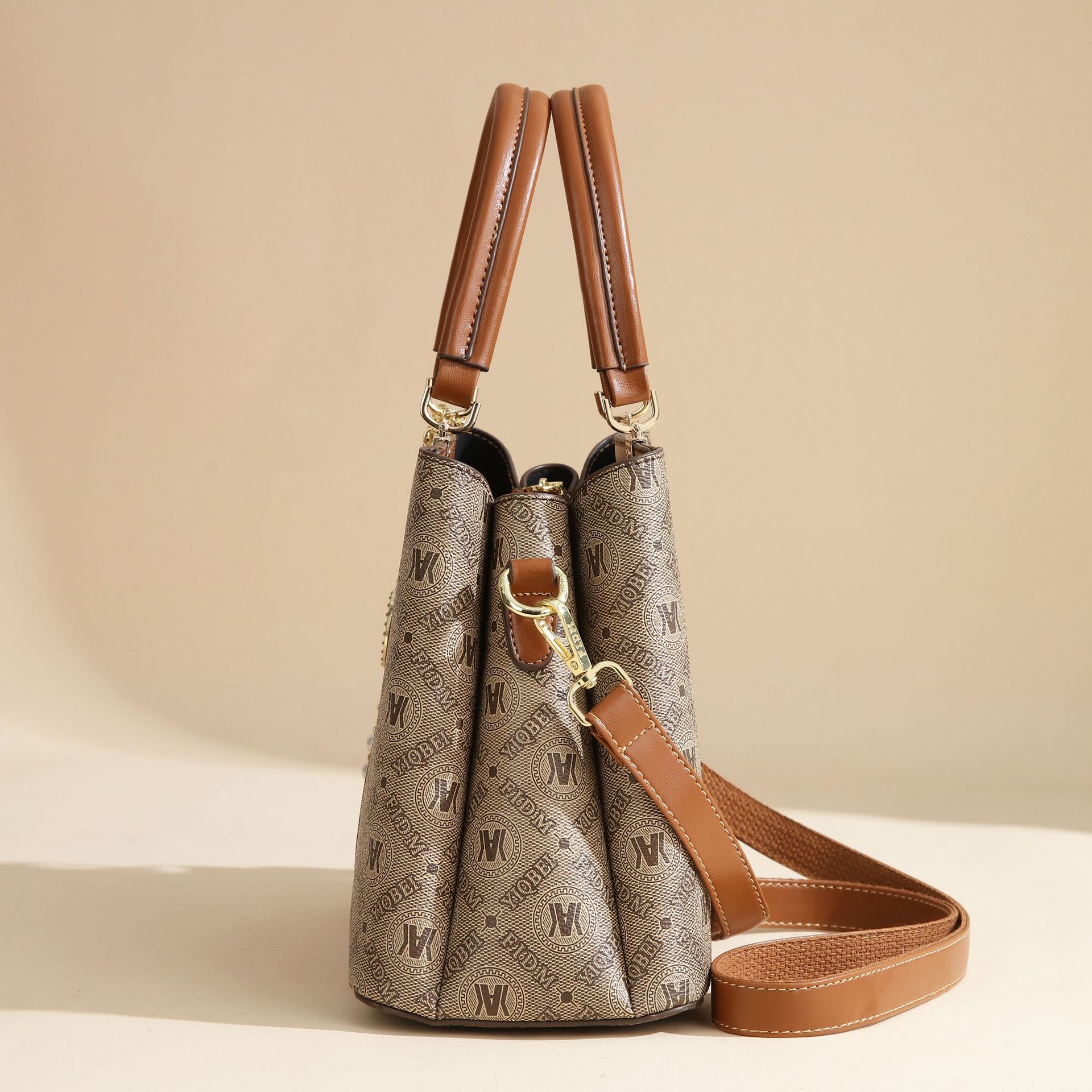 Premium Women’s Monogram Print Handbag Set – Leather Satchel with Matching Pouch & Bag Charm Prime 131 - Image 4