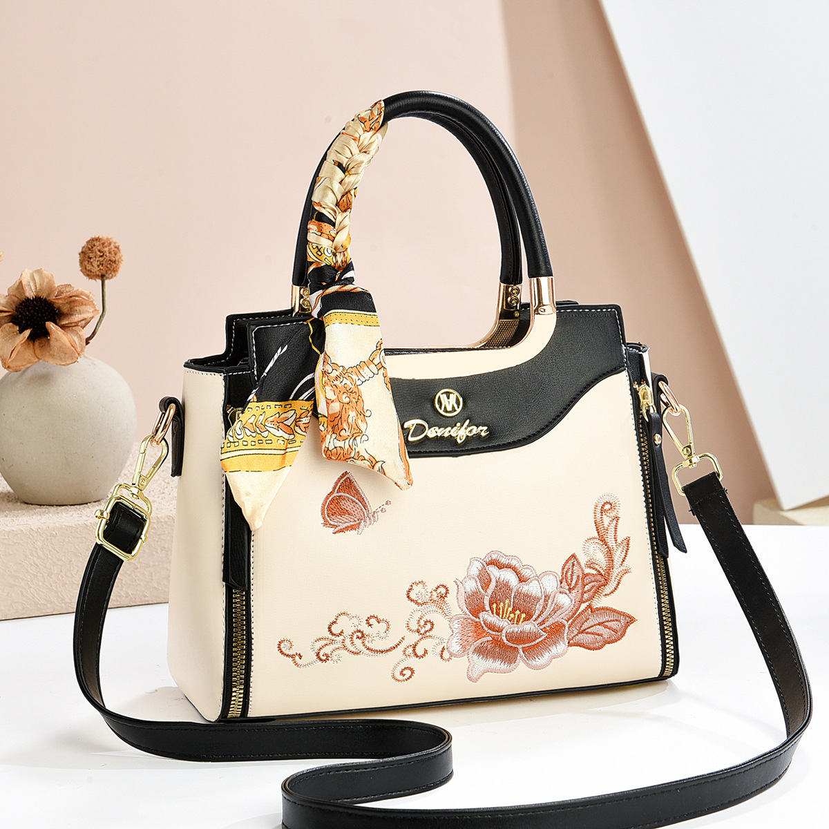Women’s Embroidered Floral Top-Handle Tote & Crossbody Bag Prime 158 - Image 5