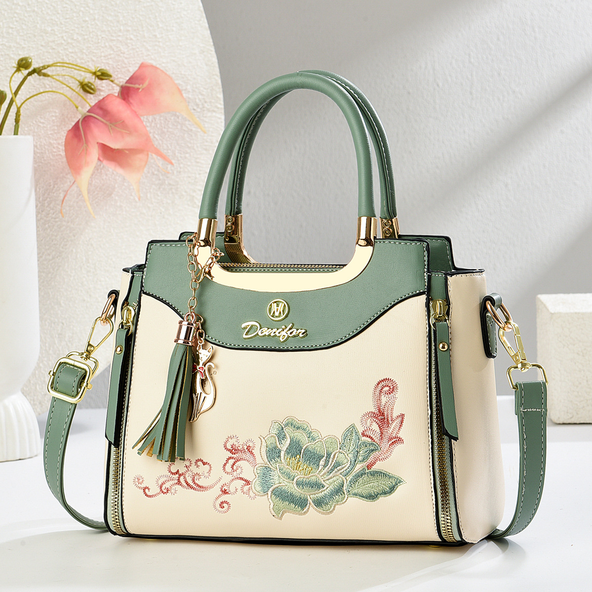 Women’s Embroidered Floral Top-Handle Tote & Crossbody Bag Prime 158 - Image 3