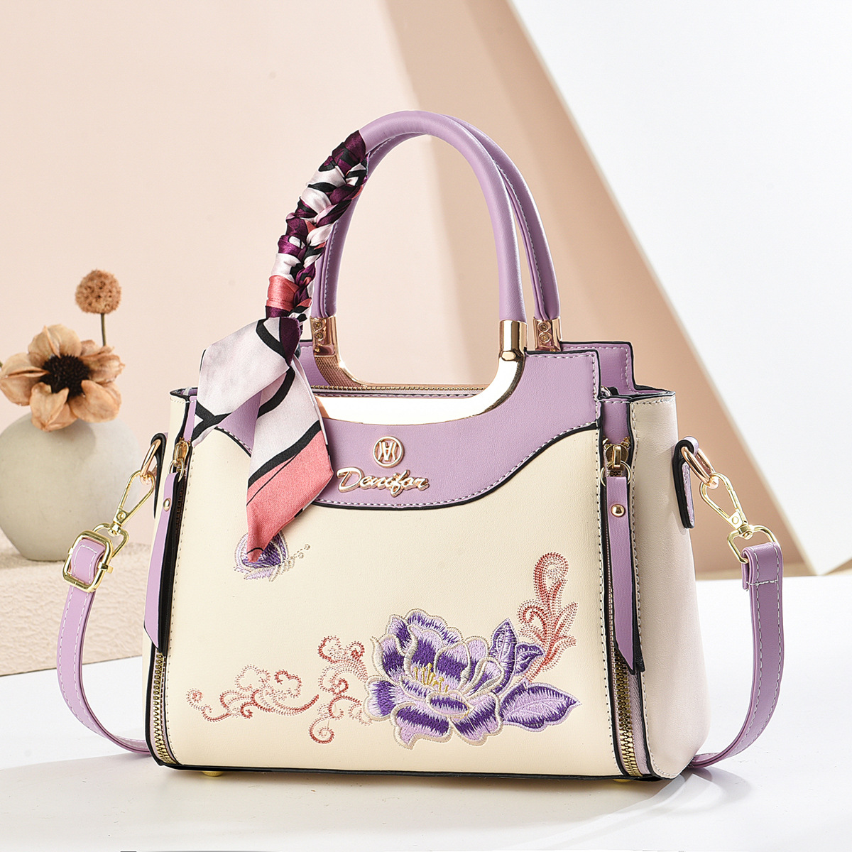 Women’s Embroidered Floral Top-Handle Tote & Crossbody Bag Prime 158 - Image 2