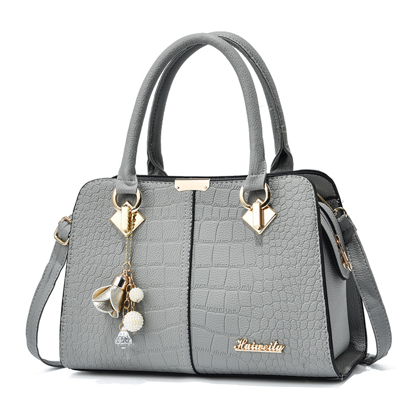 Women’s Croc-Embossed Top-Handle Tote & Crossbody Bag with Floral Charm Prime 163 - Image 2